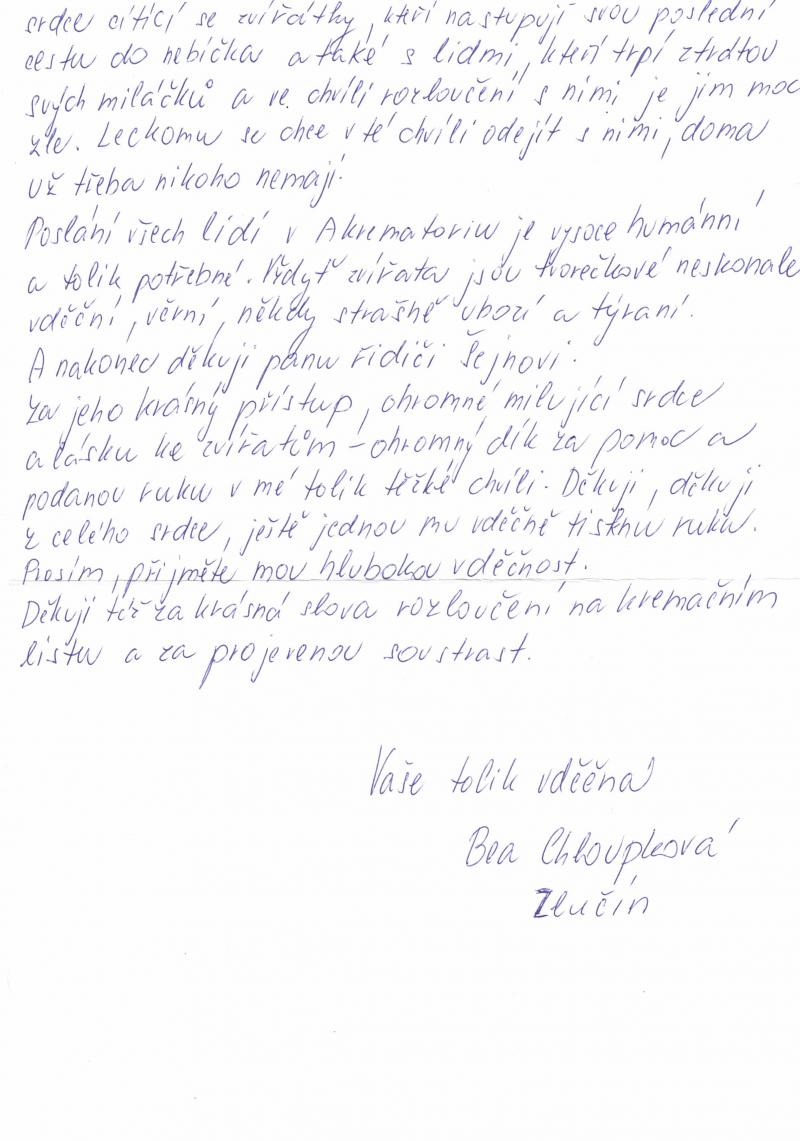 Paní Beo, děkujeme za krásná slova